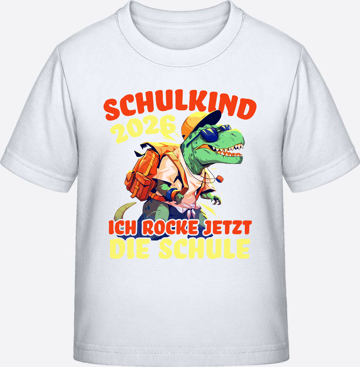 Schulkind 2026 T-Shirt: Ich rocke die Schule T-Rex Dino - White
