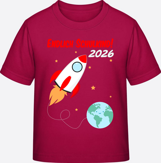 Schulkind 2026 T-Shirt Rakete – Personalisiert mit Namen - Sorbet