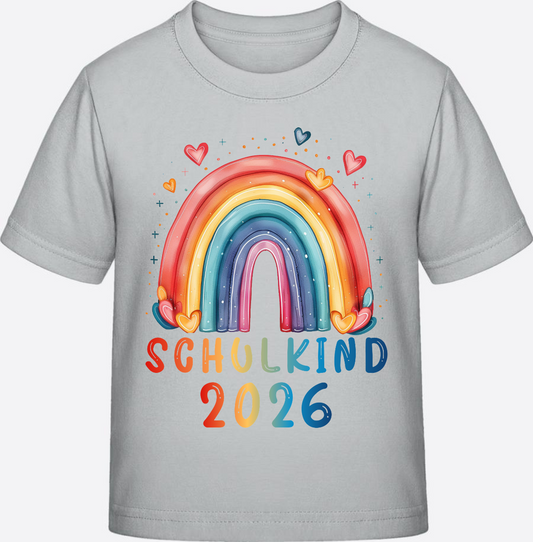 Schulkind 2026 T-Shirt Regenbogen – Personalisiert zur Einschulung - Pacific Grey