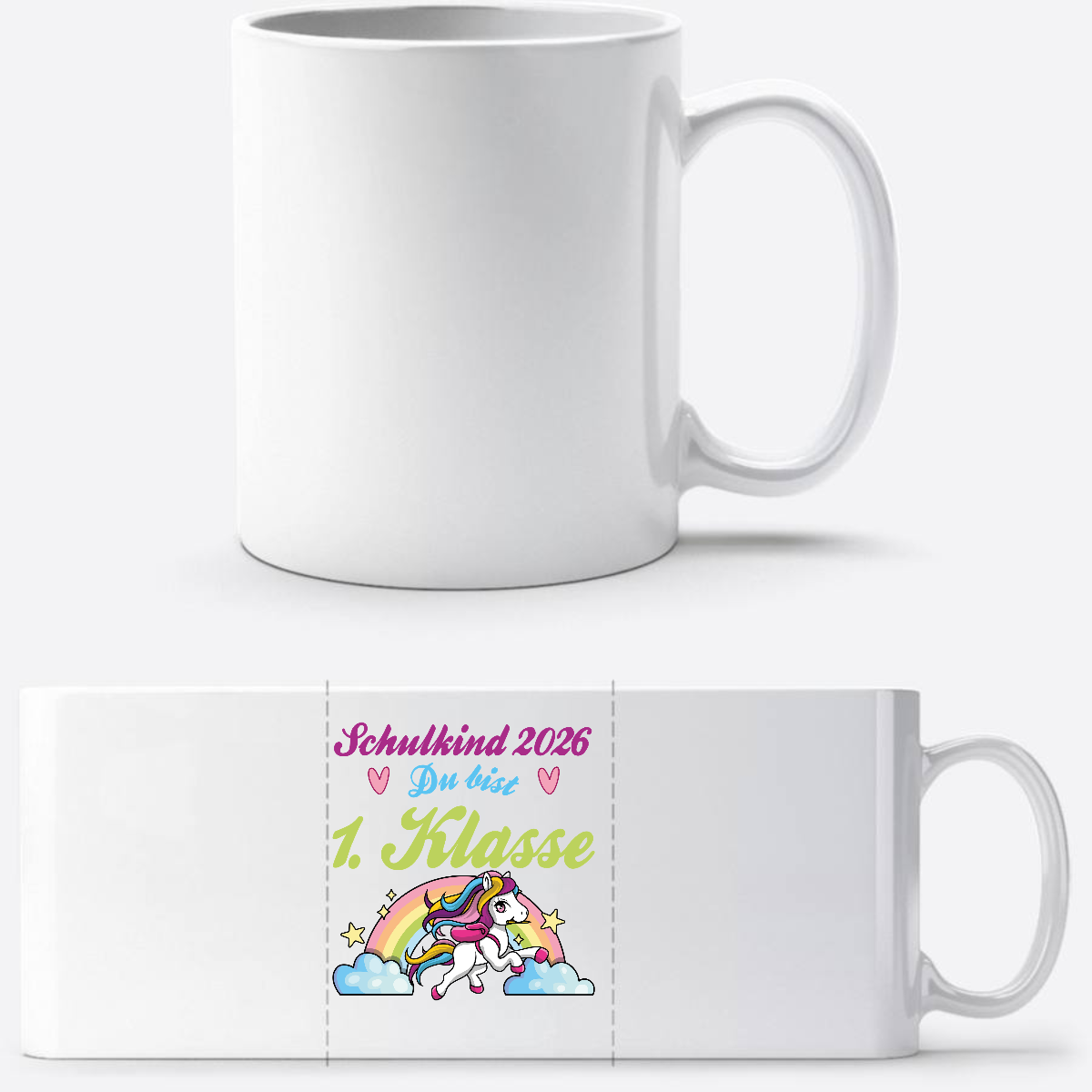 Schulkind 2026 Tasse mit Name – Pferd & Regenbogen - Weiß