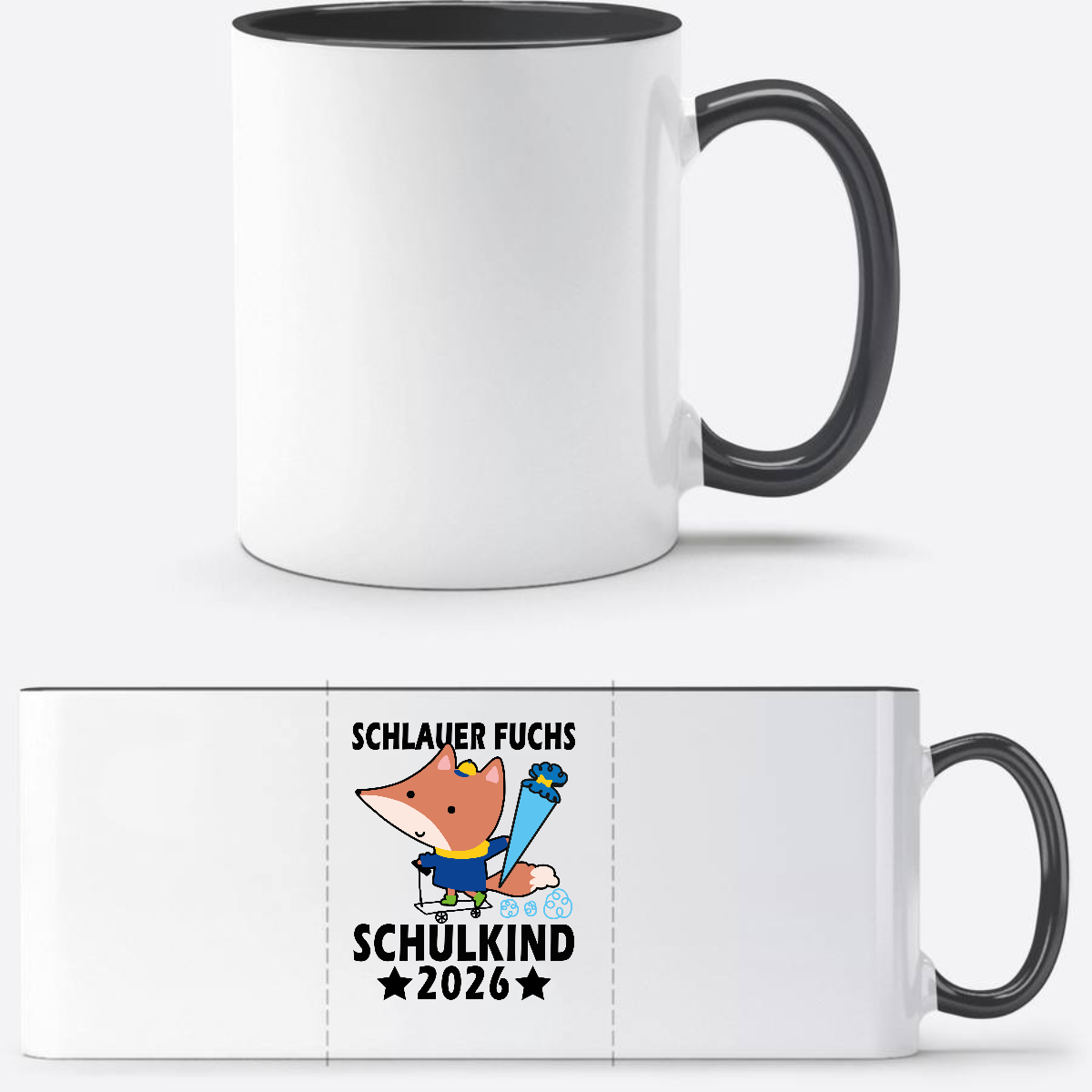 Schulkind 2026 Tasse mit Name – Schlauer Fuchs schwarz - Weiß/Schwarz