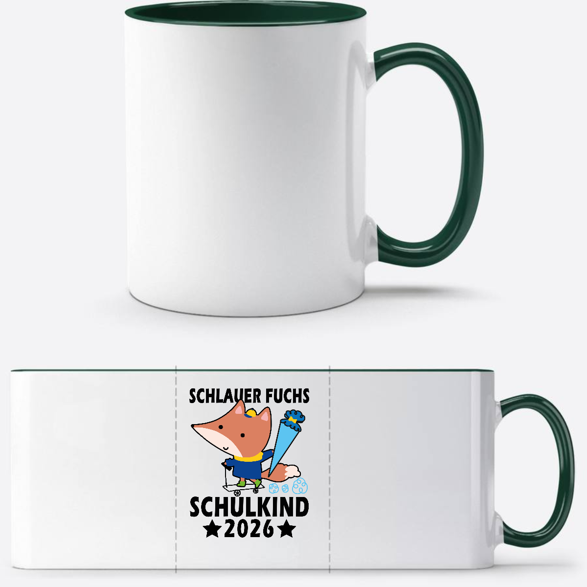 Schulkind 2026 Tasse mit Name – Schlauer Fuchs schwarz - White/Petrol