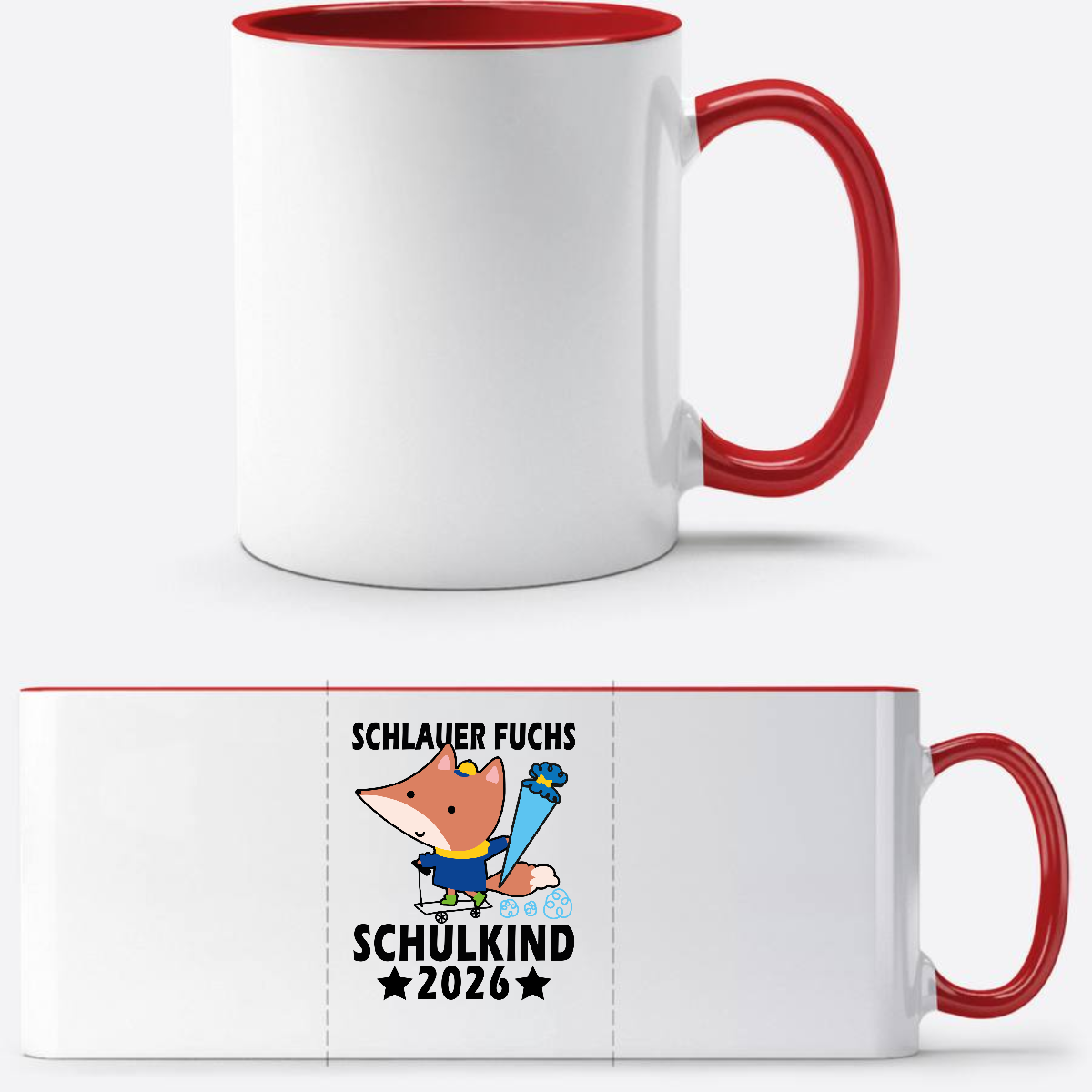 Schulkind 2026 Tasse mit Name – Schlauer Fuchs schwarz - White/Red