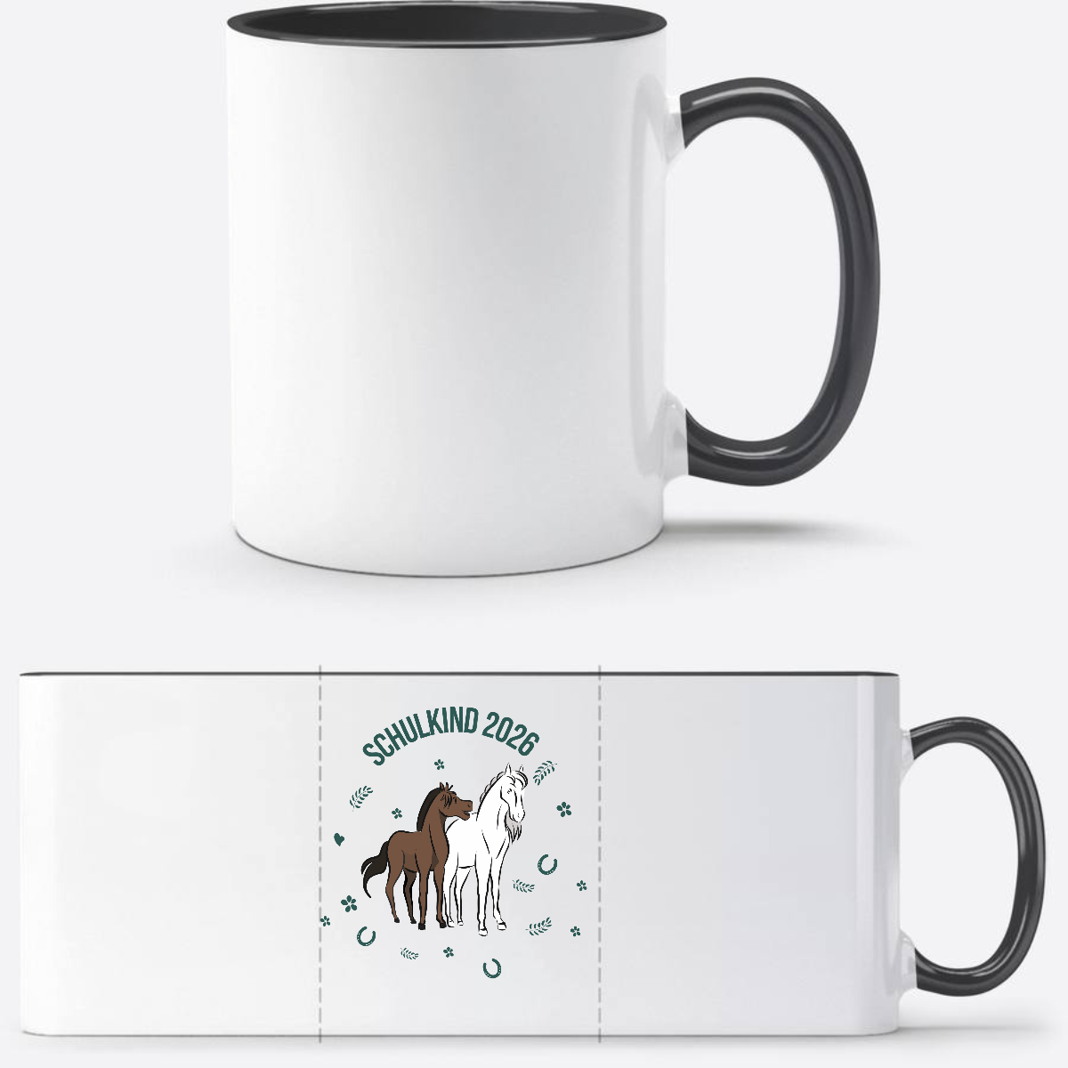 Schulkind 2026 Tasse mit Pferd – Personalisiert mit Name - Weiß/Schwarz