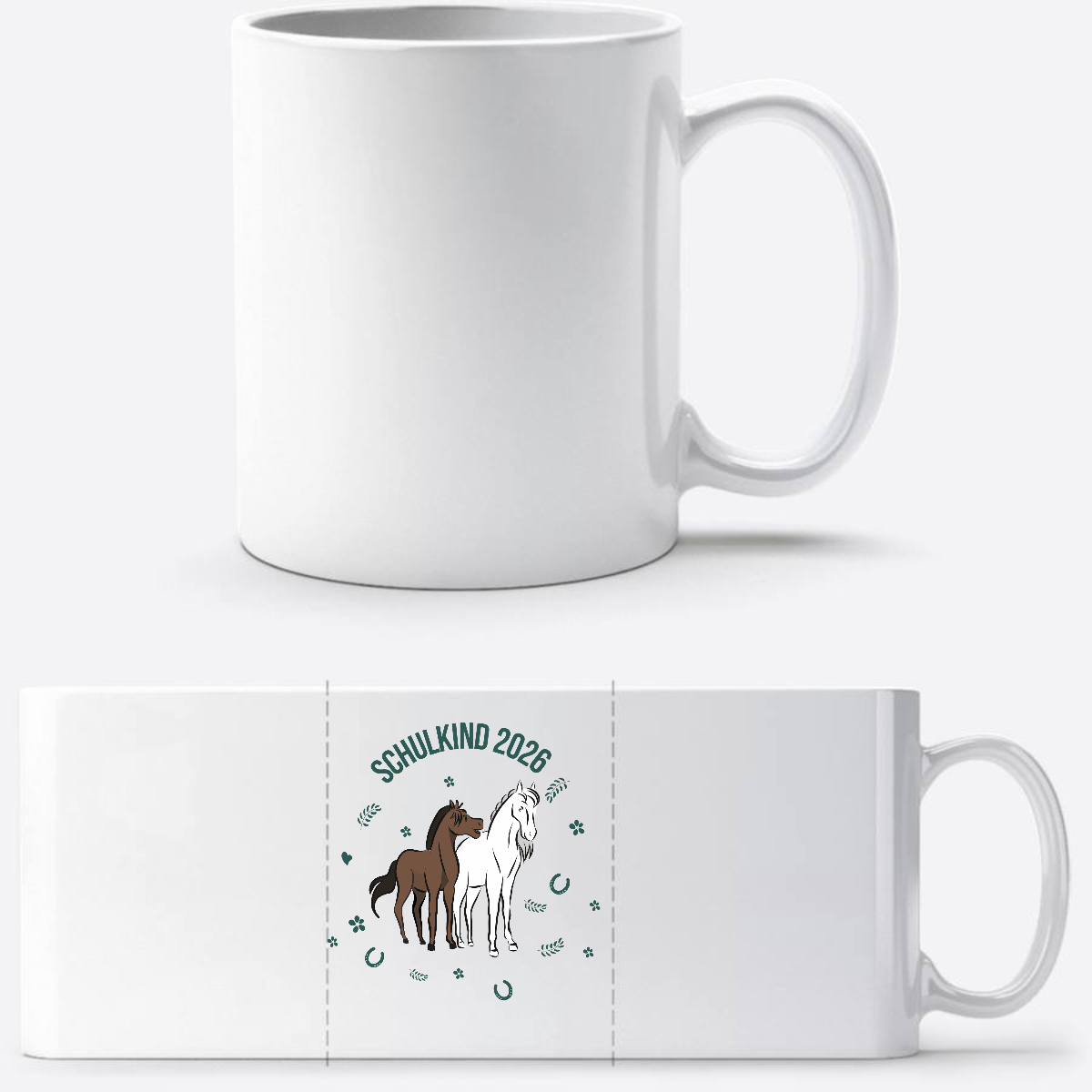 Schulkind 2026 Tasse mit Pferd – Personalisiert mit Name - Weiß