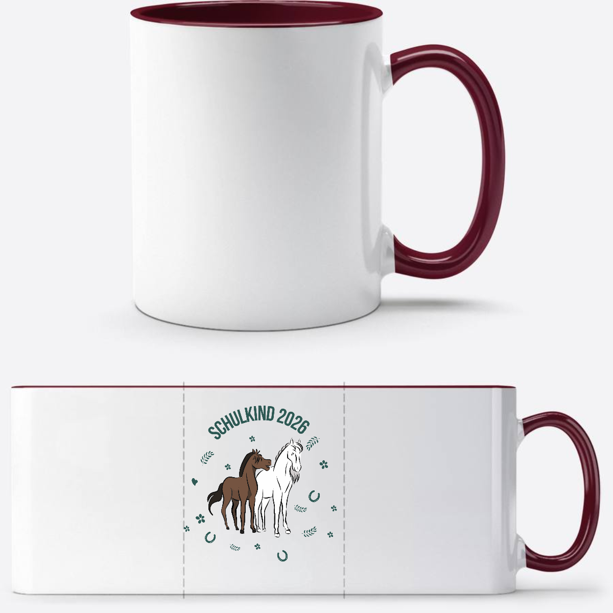 Schulkind 2026 Tasse mit Pferd – Personalisiert mit Name - White/Bordeaux