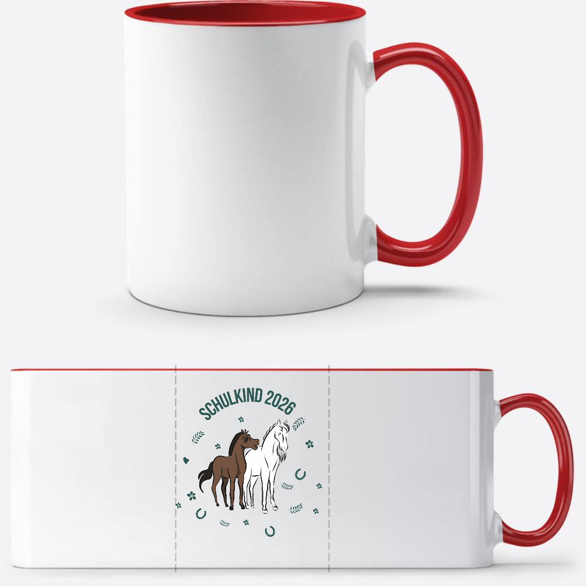 Schulkind 2026 Tasse mit Pferd – Personalisiert mit Name - White/Red