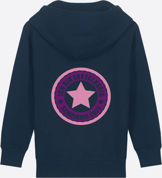 Schulkind 2026 Zip-Hoodie – Erstklassig in Rosa personalisierbar - French Navy