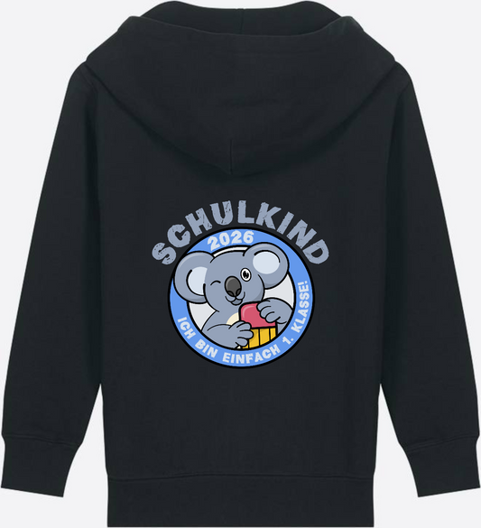 Schulkind 2026 Zip-Hoodie Koala – Einfach 1. Klasse - Black