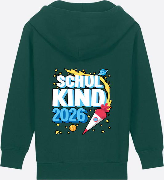 Schulkind 2026 Zip-Hoodie mit Rakete & Wunschnamen - Glazed Green