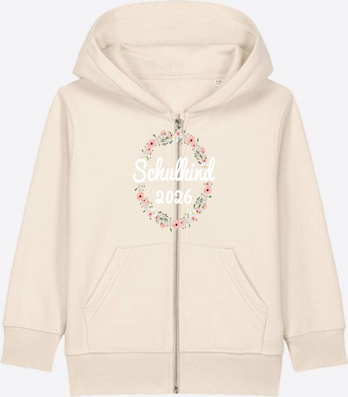 Schulkind 2026 Zip-Hoodie – Personalisiert zur Einschulung - Natural Raw Herzseite
