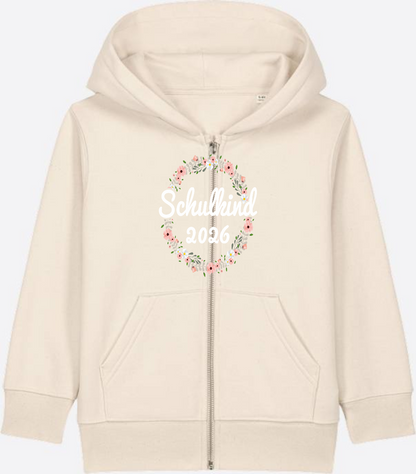 Schulkind 2026 Zip-Hoodie – Personalisiert zur Einschulung - Natural Raw Herzseite