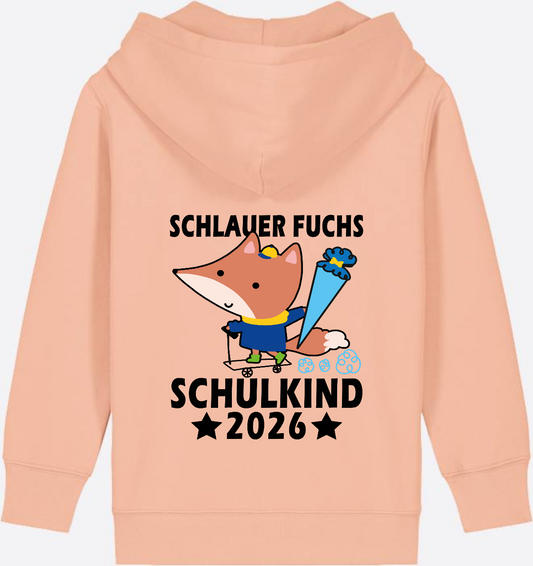 Schulkind 2026 Zip-Hoodie Schlauer Fuchs – Schwarz mit Namen - Fraiche Peche