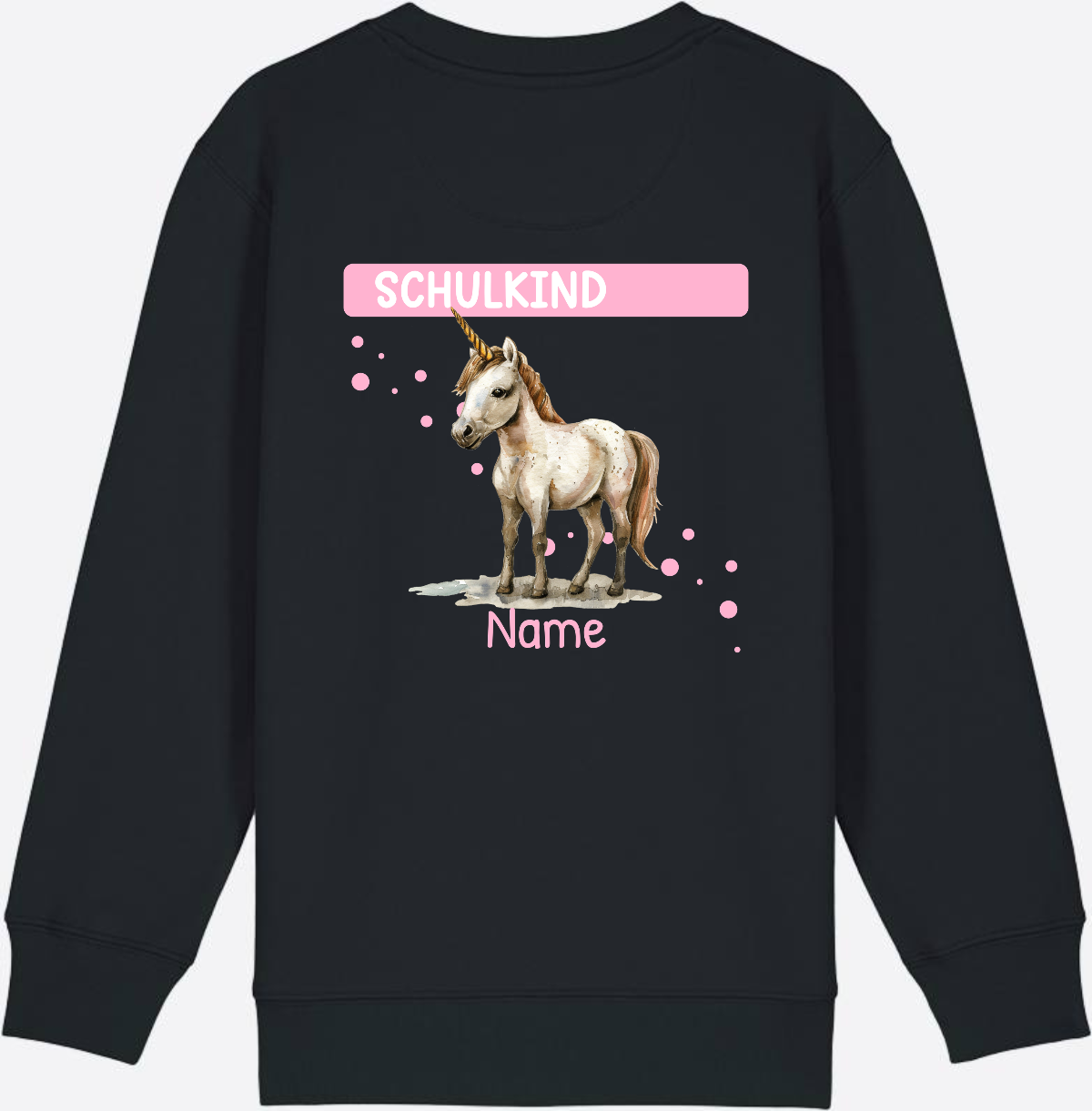 Schulkind Einhorn Sweatshirt – Personalisiert mit Name - Black
