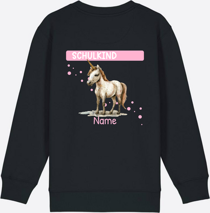 Schulkind Einhorn Sweatshirt – Personalisiert mit Name - Black