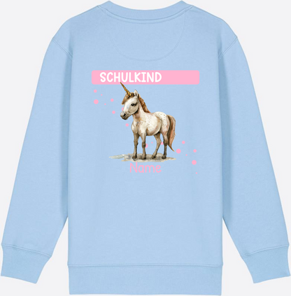 Schulkind Einhorn Sweatshirt – Personalisiert mit Name - Blue Soul