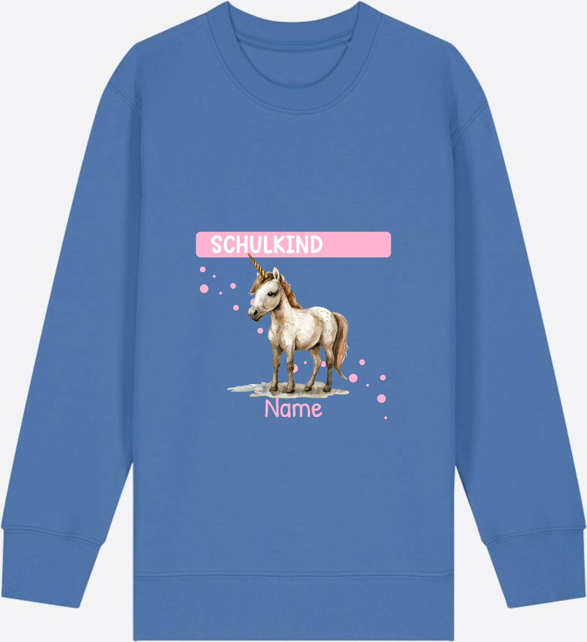 Schulkind Einhorn Sweatshirt – Personalisiert mit Name - Bright Blue Herzseite