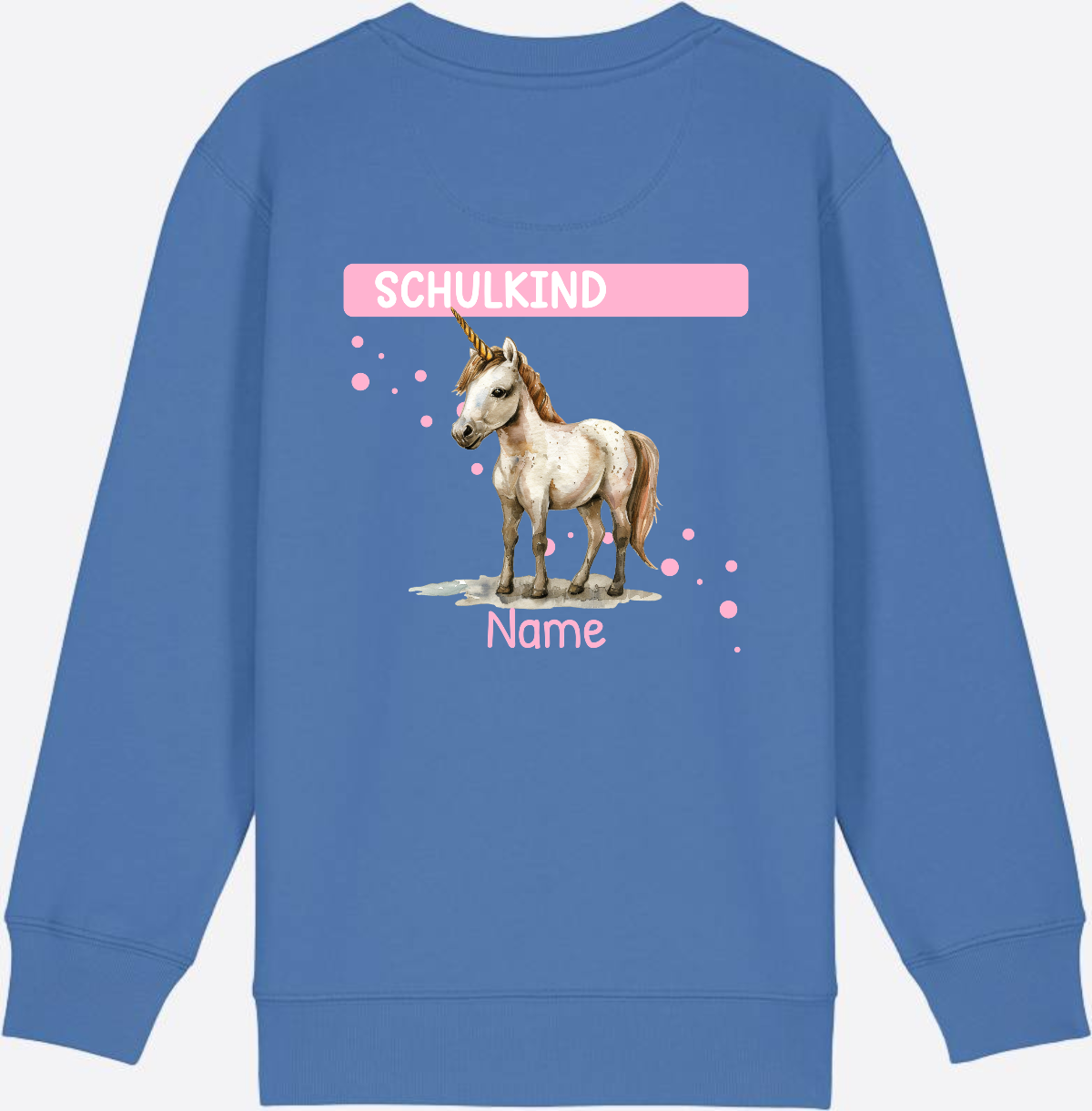 Schulkind Einhorn Sweatshirt – Personalisiert mit Name - Bright Blue