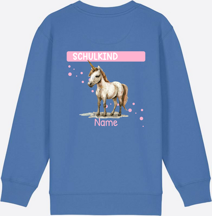Schulkind Einhorn Sweatshirt – Personalisiert mit Name - Bright Blue