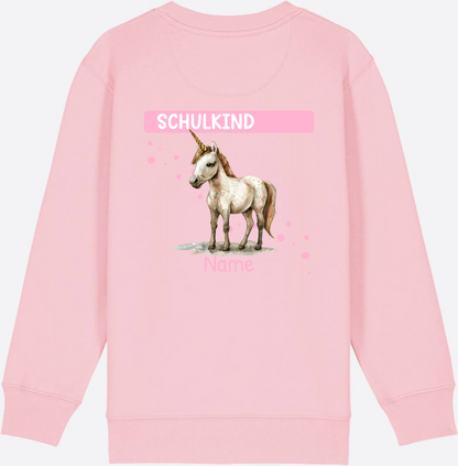 Schulkind Einhorn Sweatshirt – Personalisiert mit Name - Cotton Pink