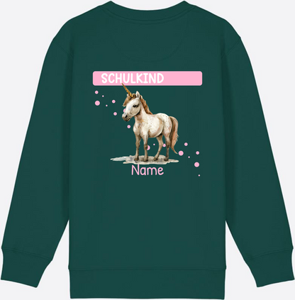 Schulkind Einhorn Sweatshirt – Personalisiert mit Name - Glazed Green