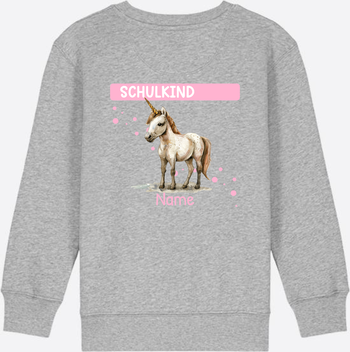 Schulkind Einhorn Sweatshirt – Personalisiert mit Name - Heather Grey