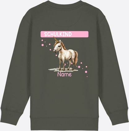 Schulkind Einhorn Sweatshirt – Personalisiert mit Name - Khaki