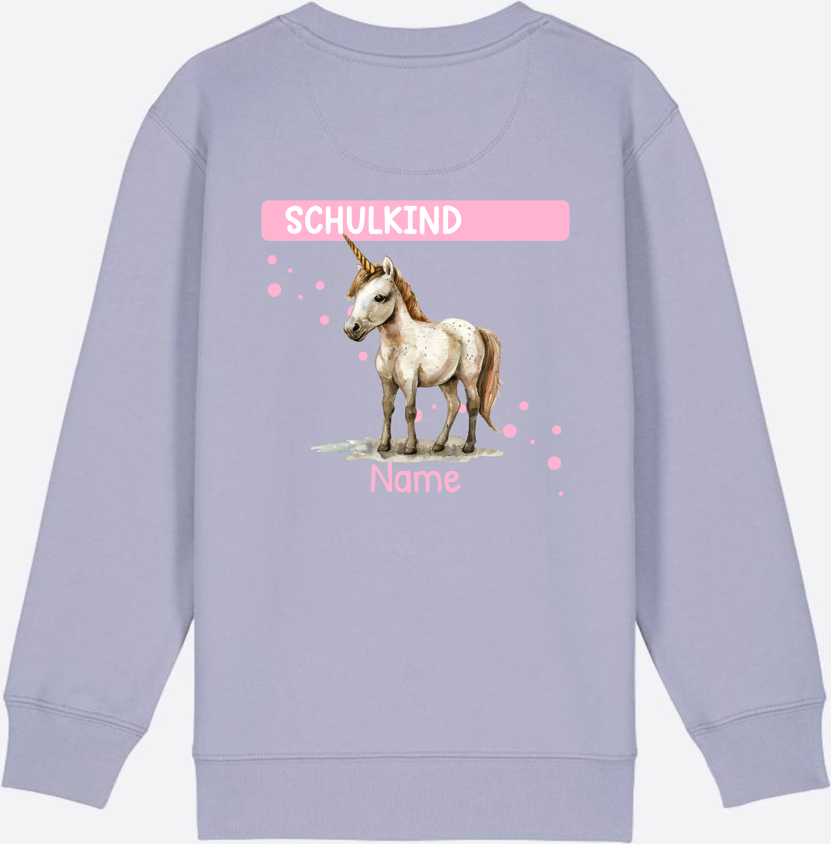 Schulkind Einhorn Sweatshirt – Personalisiert mit Name - Lavender