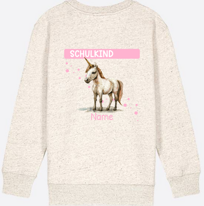Schulkind Einhorn Sweatshirt – Personalisiert mit Name - Natural Raw