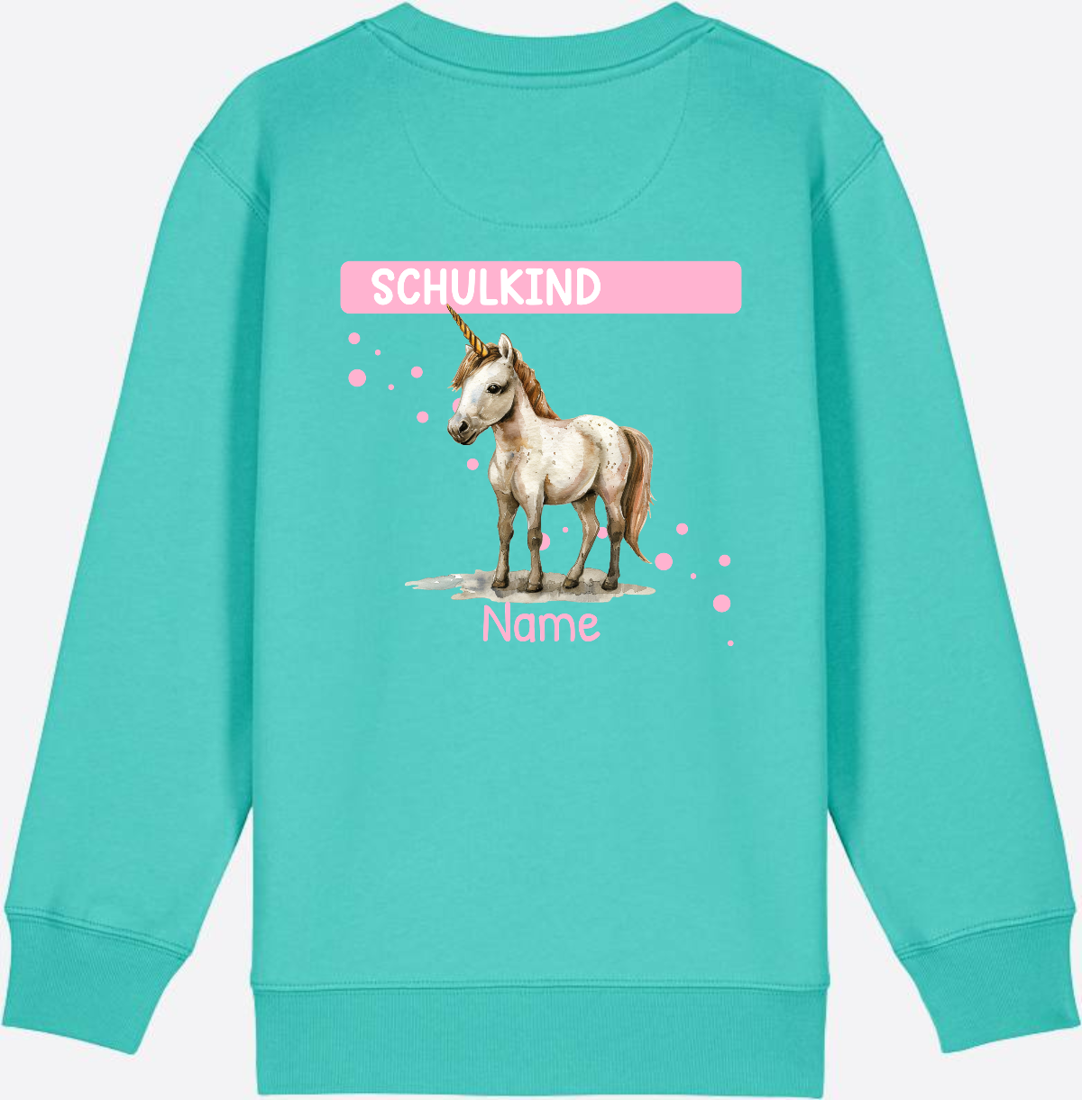 Schulkind Einhorn Sweatshirt – Personalisiert mit Name - Pool Blue