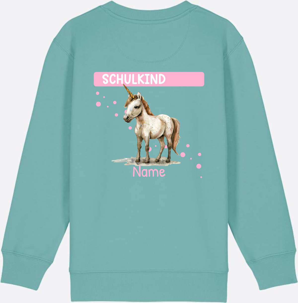 Schulkind Einhorn Sweatshirt – Personalisiert mit Name - Teal Monstera