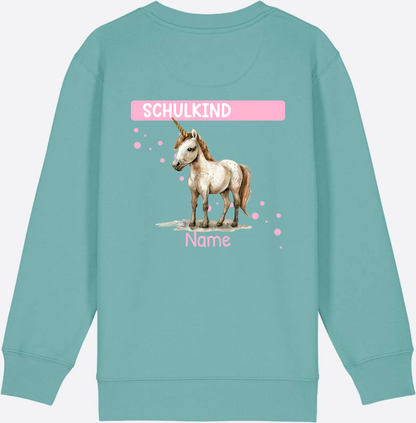 Schulkind Einhorn Sweatshirt – Personalisiert mit Name - Teal Monstera