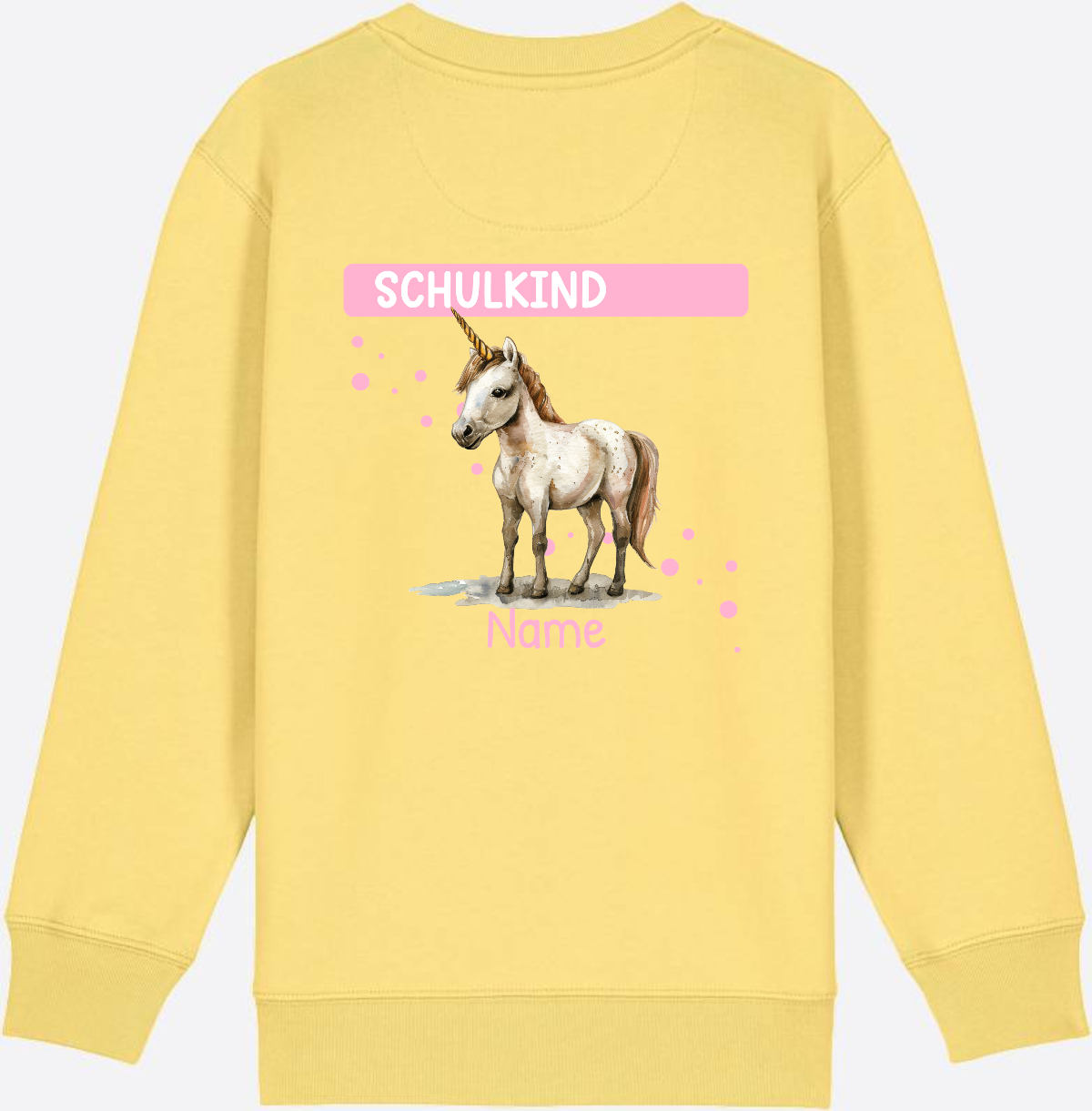 Schulkind Einhorn Sweatshirt – Personalisiert mit Name - Viva Yellow