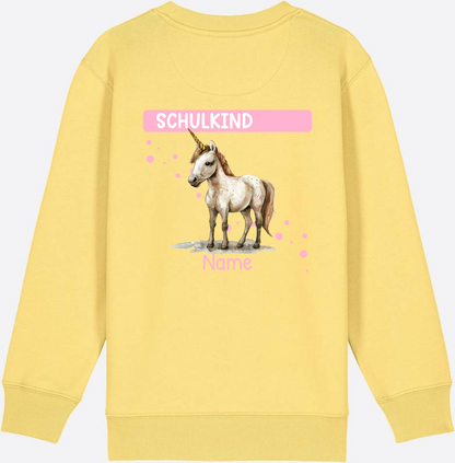 Schulkind Einhorn Sweatshirt – Personalisiert mit Name - Viva Yellow