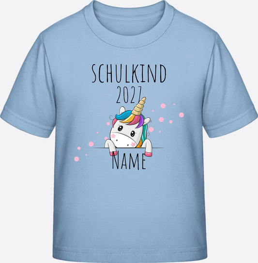 Schulkind Einhorn T-Shirt zur Einschulung mit Name - Blue Soul