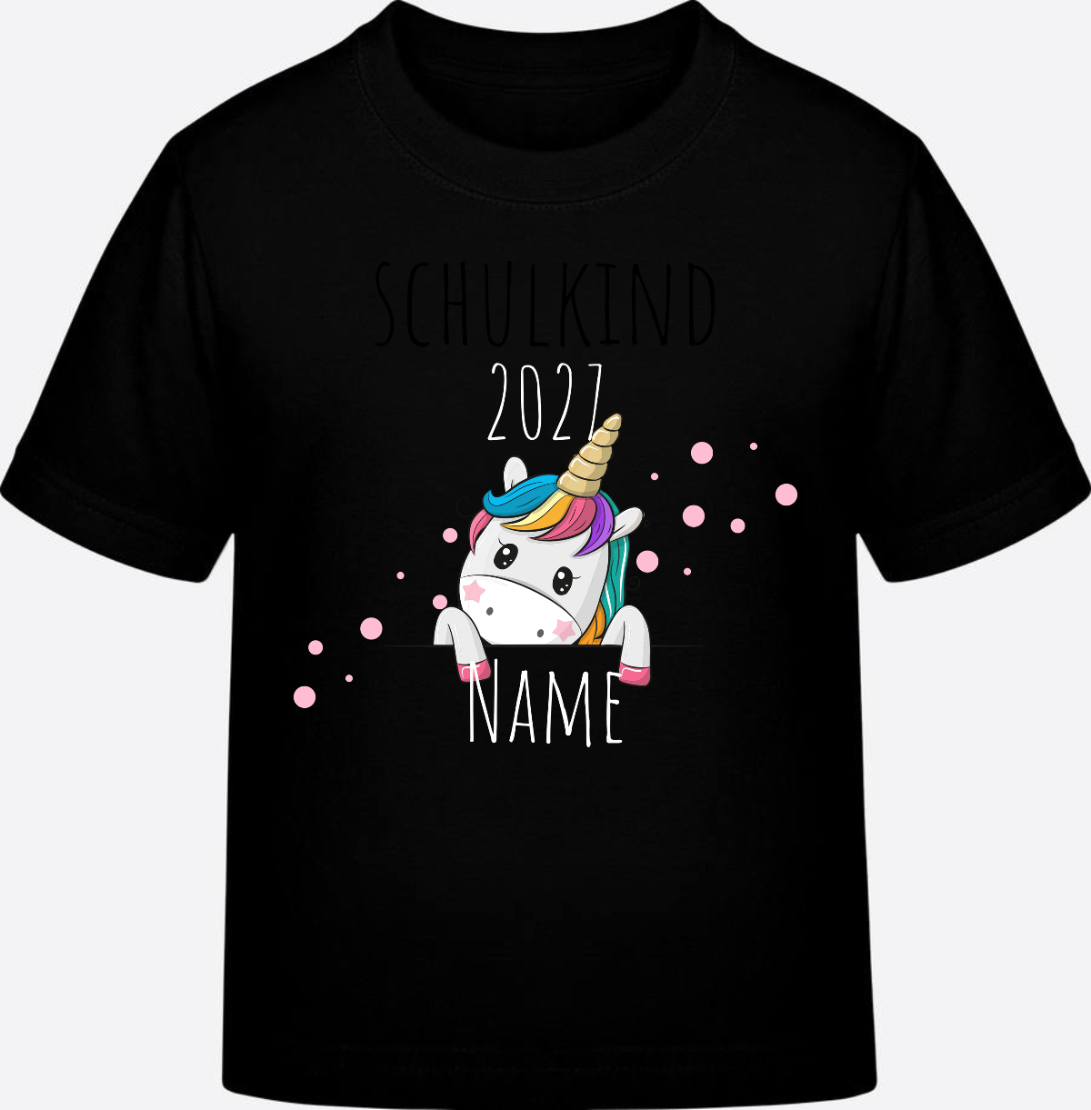 Schulkind Einhorn T-Shirt zur Einschulung – Personalisiert mit Name - Black