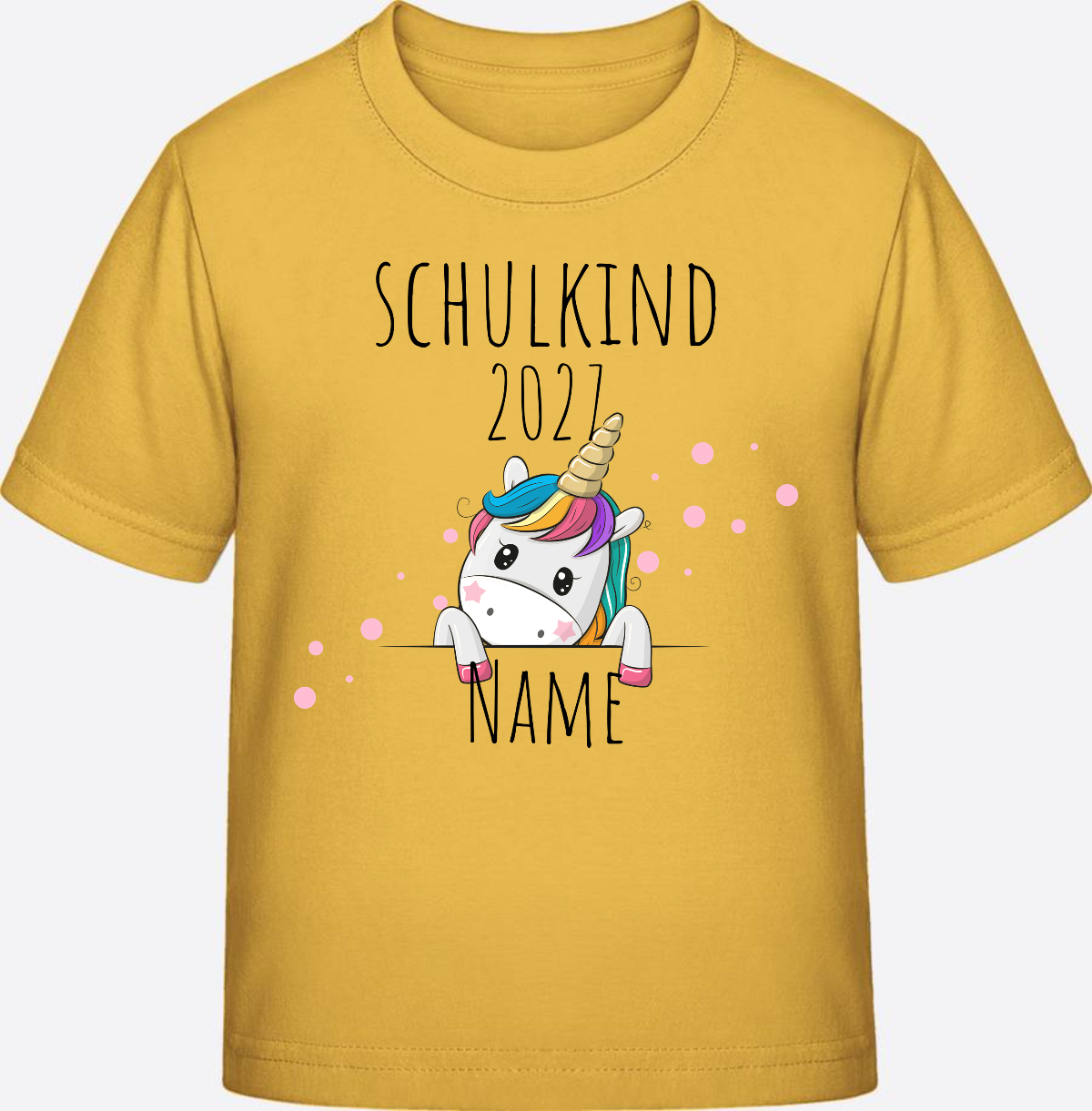 Schulkind Einhorn T-Shirt zur Einschulung – Personalisiert mit Name - Gold