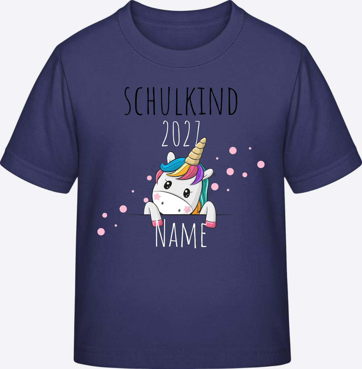 Schulkind Einhorn T-Shirt zur Einschulung – Personalisiert mit Name - Indigo