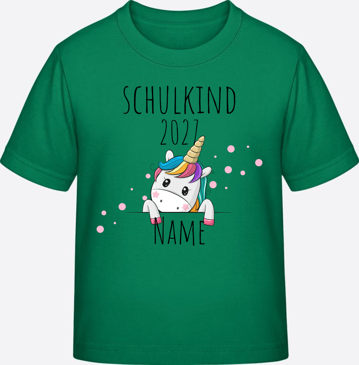 Schulkind Einhorn T-Shirt zur Einschulung – Personalisiert mit Name - Kelly Green