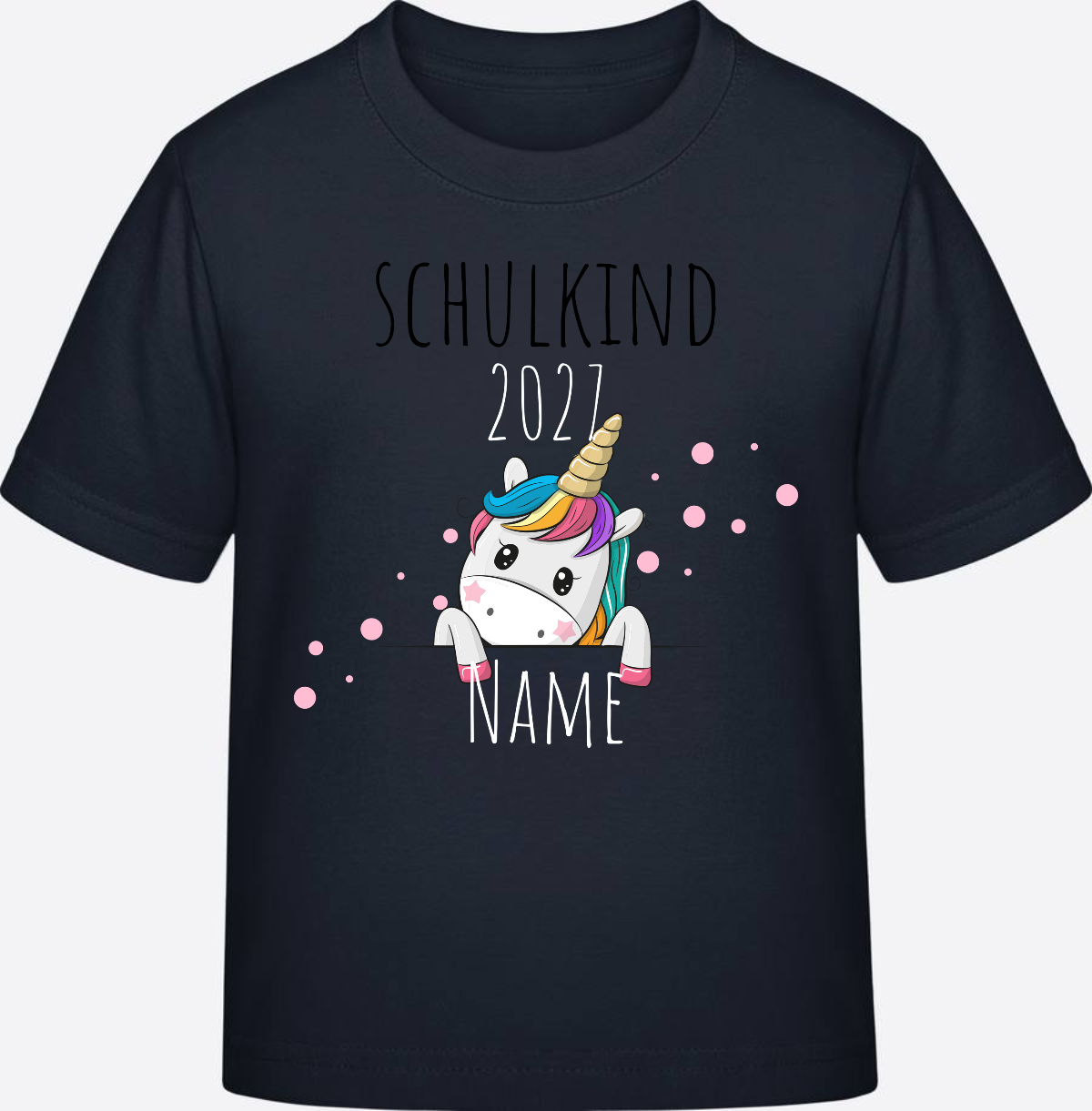 Schulkind Einhorn T-Shirt zur Einschulung – Personalisiert mit Name - Navy