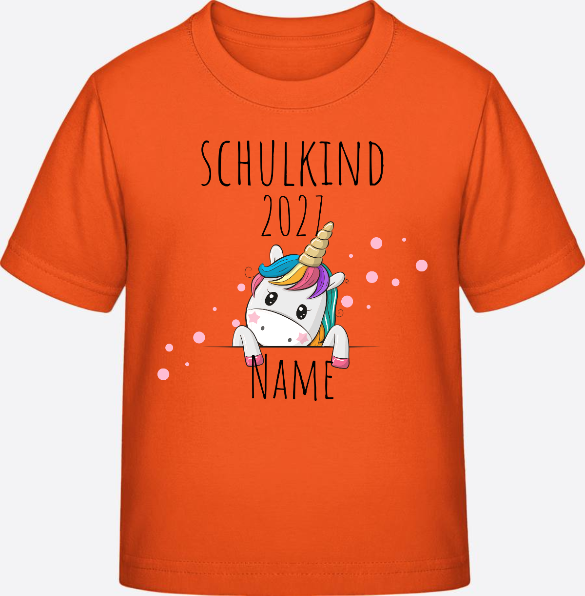 Schulkind Einhorn T-Shirt zur Einschulung – Personalisiert mit Name - Orange