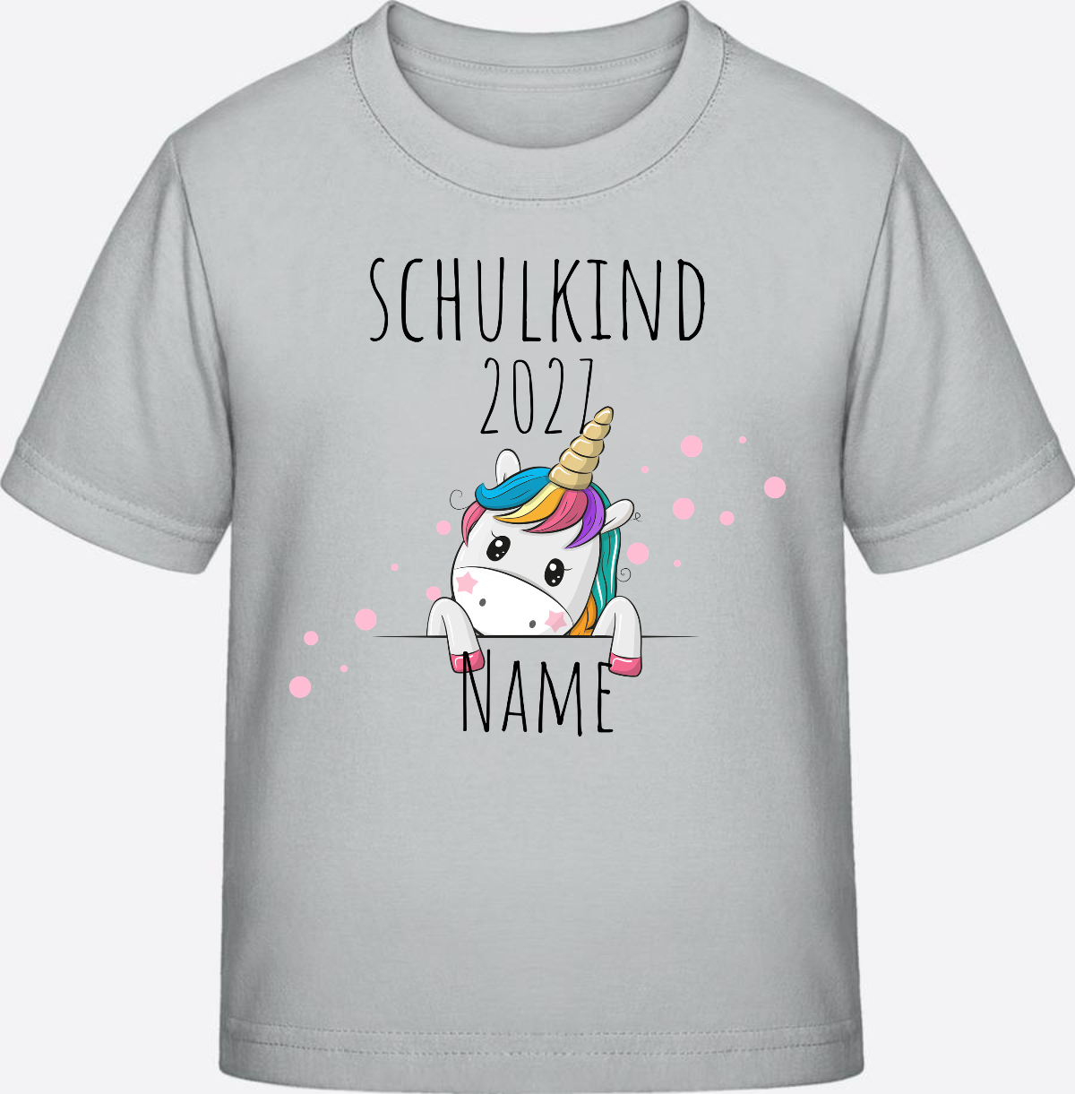 Schulkind Einhorn T-Shirt zur Einschulung – Personalisiert mit Name - Pacific Grey