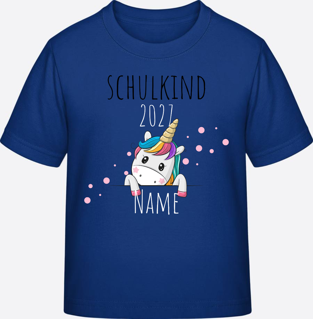Schulkind Einhorn T-Shirt zur Einschulung – Personalisiert mit Name - Royal