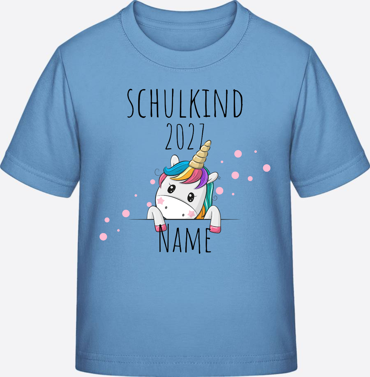 Schulkind Einhorn T-Shirt zur Einschulung – Personalisiert mit Name - Sky Blue