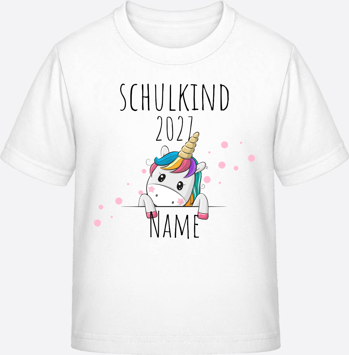 Schulkind Einhorn T-Shirt zur Einschulung – Personalisiert mit Name - White