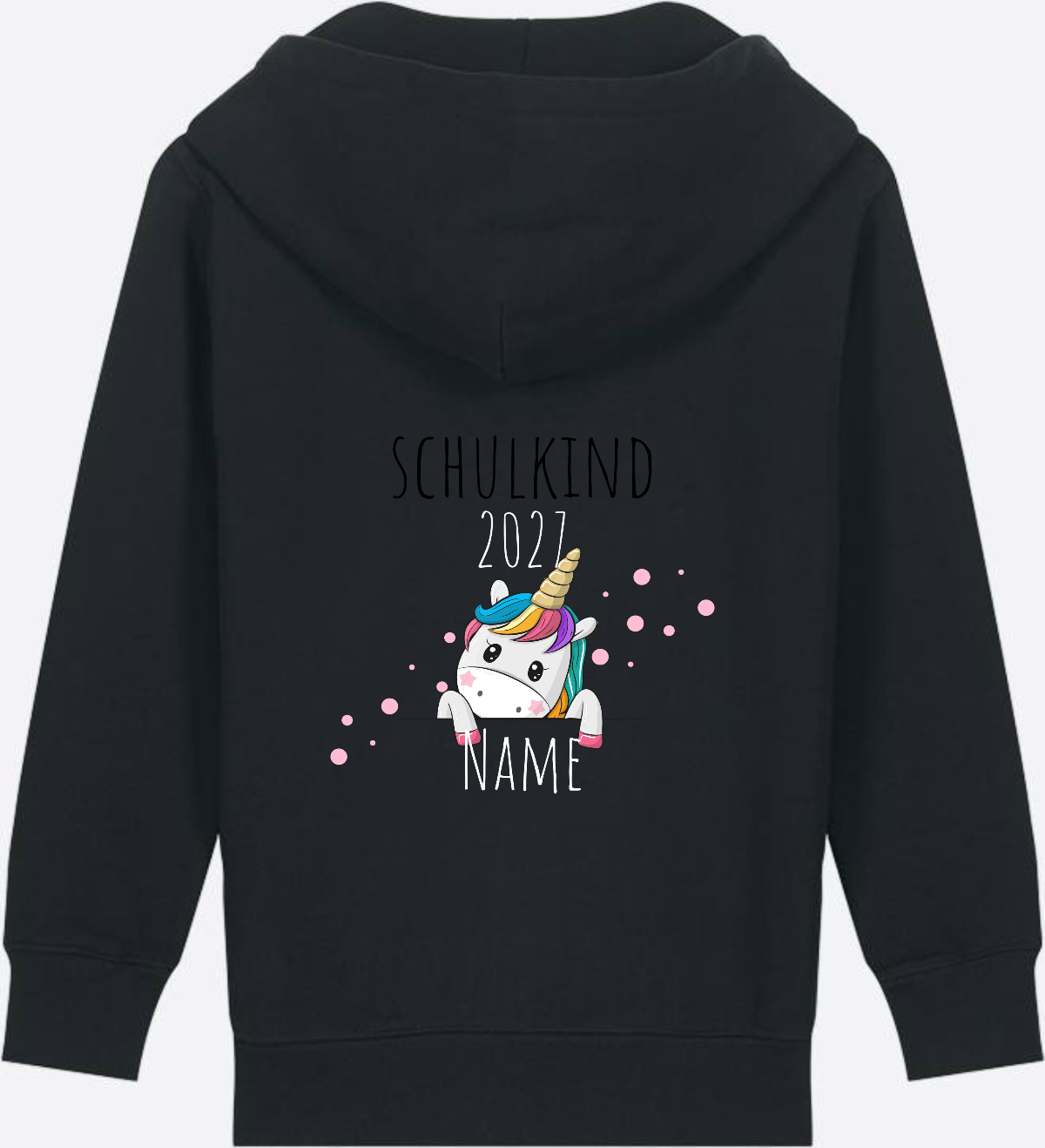 Schulkind Einhorn Zip-Hoodie – Personalisiert mit Name - Black