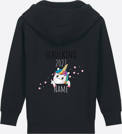 Schulkind Einhorn Zip-Hoodie – Personalisiert mit Name - Black