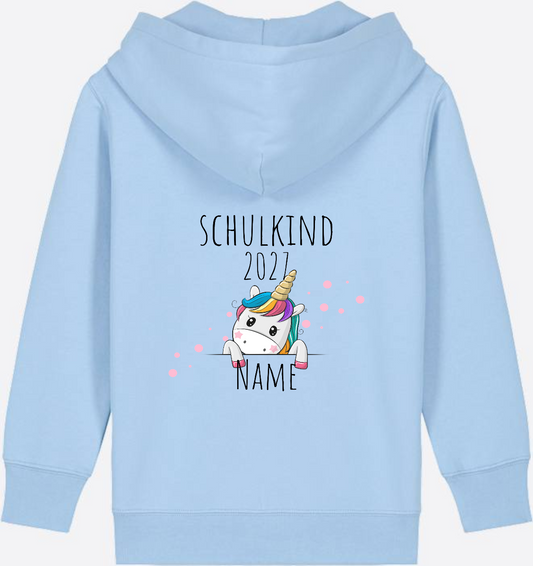Schulkind Einhorn Zip-Hoodie – Personalisiert mit Name - Blue Soul