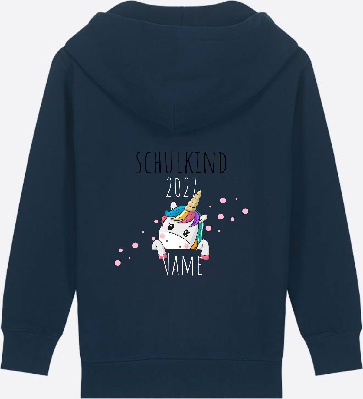 Schulkind Einhorn Zip-Hoodie – Personalisiert mit Name - French Navy