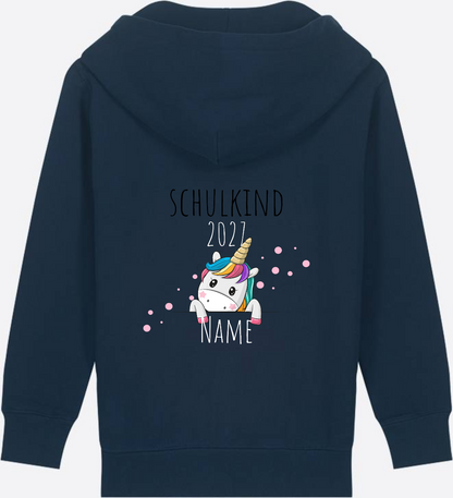 Schulkind Einhorn Zip-Hoodie – Personalisiert mit Name - French Navy
